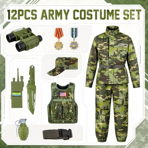 Metemot Kids Army Costume for Boys, Soldier Boys Halloween Costume Age 3-12