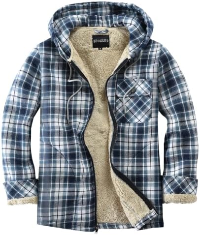 Elesuit Men's Full Zip Fleece Flannel Jacket Shirt Plaid Cotton Hoodie Coat