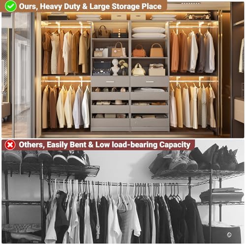 Aheaplus Closet System, Wood Closet Organizer System with 8 Drawers &4 Rods