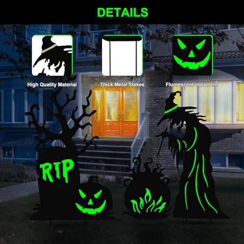 BRIGHTDECK 3 Pcs Halloween Witch Yard Signs Metal Stakes Outdoor Decoration
