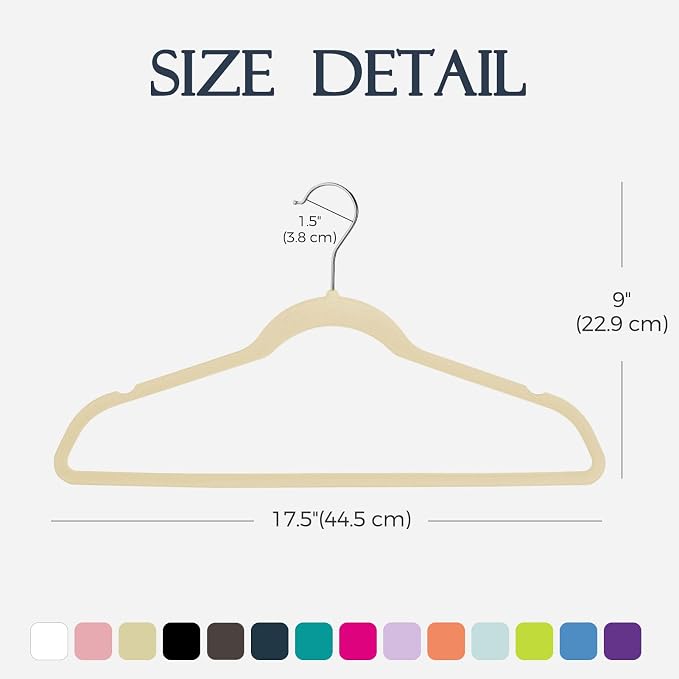 HOUSE DAY Beige Velvet Hangers 20 Pack, Non Slip Clothes Felt Hanger Heavy Duty for Coat, Premium Slim Space Saving Suit Hangers for Closet Organizer, 360° Rotating Silver Hook