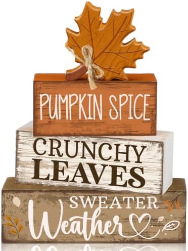 Moucuny 4 Pcs Fall Wooden Tiered Tray Decor Rustic Farmhouse Signs