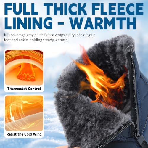 Men's Mid-Calf Winter Boots Zipper Snow Boots Mens Fur Lined Warm Boots