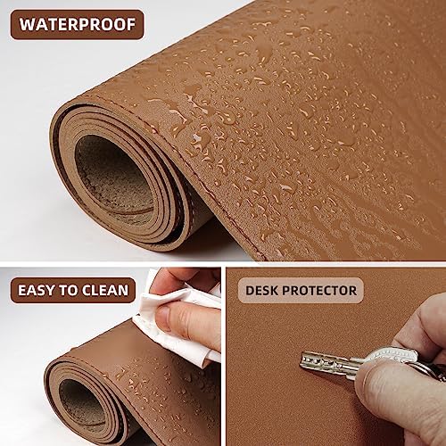 AFIING Leather Desk Mat, Brown, 31.5" x 17", Cork Desk Pad Protector