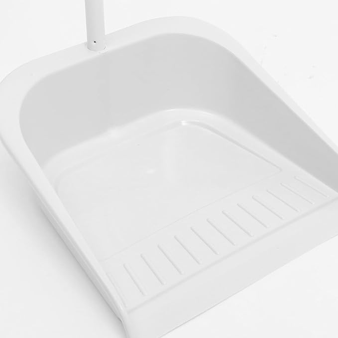 Broom and Dustpan Set, Heavy Duty Dust Pan and Broom with Long Handle, Standing Dustpan Set Household Floor Cleaning Tools for Home Kitchen Indoor Sweeping White