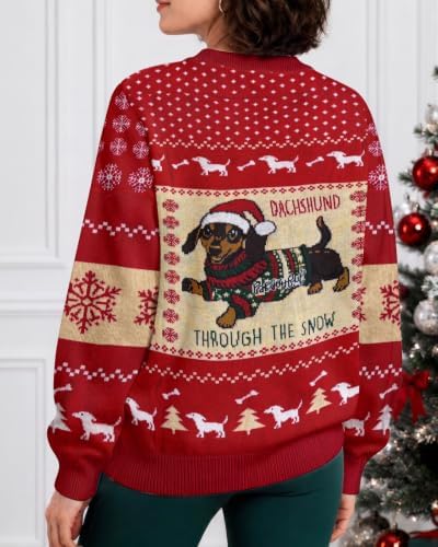 34HD Ugly Xmas Sweater–Funny Knit Christmas Sweater for Women & Men 2025, Long Sleeve Crewneck Holiday Pullover, Unisex Gift