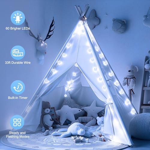 Minetom Crystal Globe String Lights Plug in - 33 ft 100 LED Globe Fairy String Lights with Remote and Timer, Waterproof for Bedroom Tent Loft Bed Window Porch Patio Wedding Party Holiday Decor, White