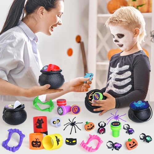576 PCS Halloween Party Favors, 72 Pack Prefilled Witch Cauldrons With Toys