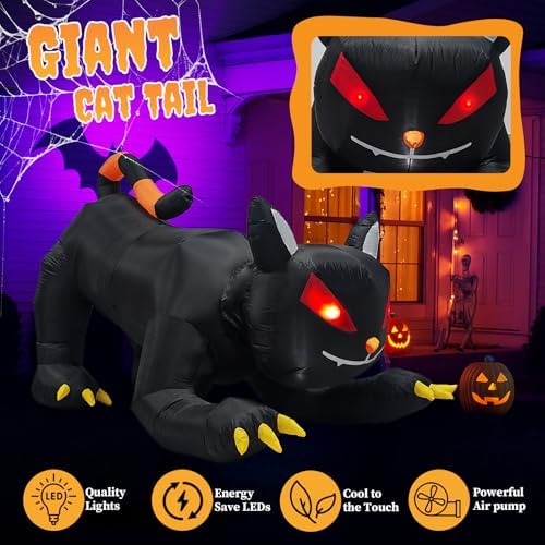 Outvita Halloween Inflatable Black Cat 6.5FT, Giant Blow Up Outdoor Decoration with Shakable Head & LEDs, Large Halloween Decor for Yard, Party, Garden, Party, Garden