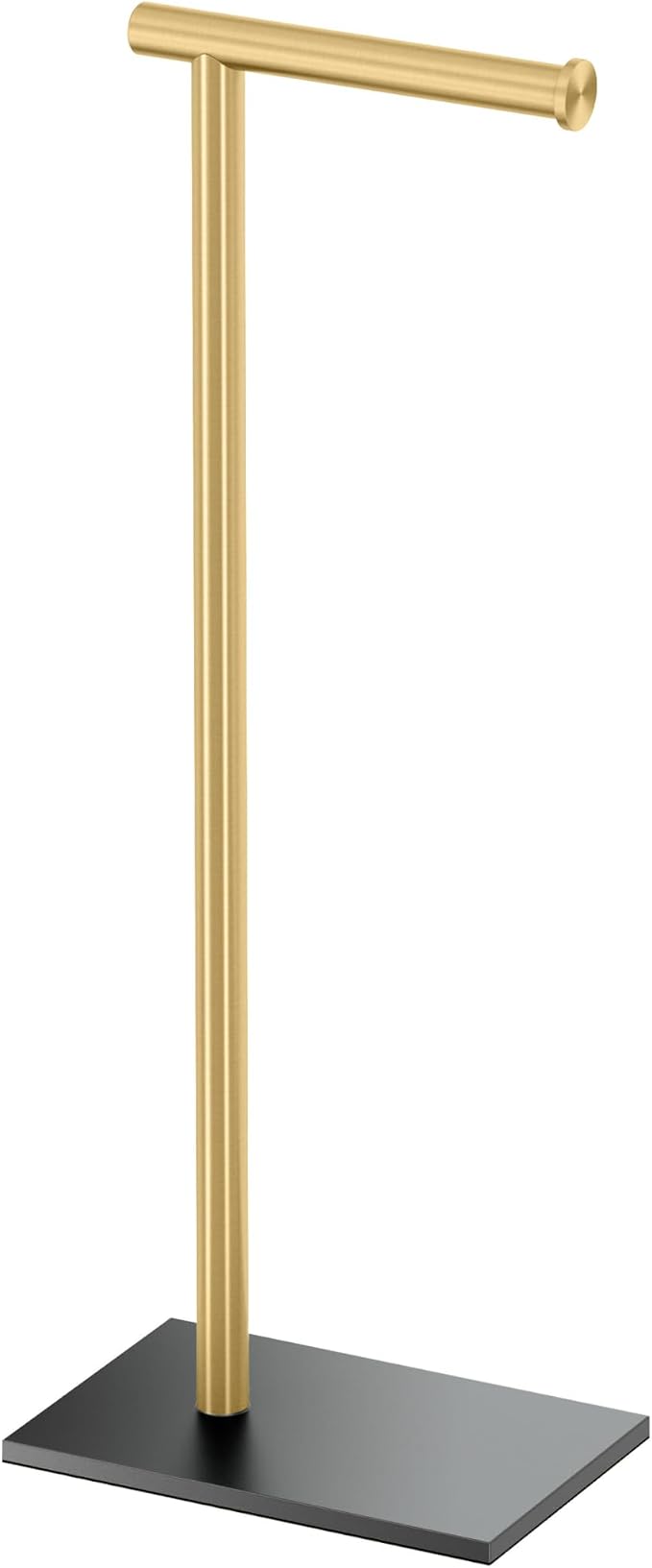 Gatco 1431MXB Modern Rectangle Base Freestanding Toilet Paper Holder, Matte Black/Brushed Brass, Weighted Base, 21.25" Bathroom Tissue Stand