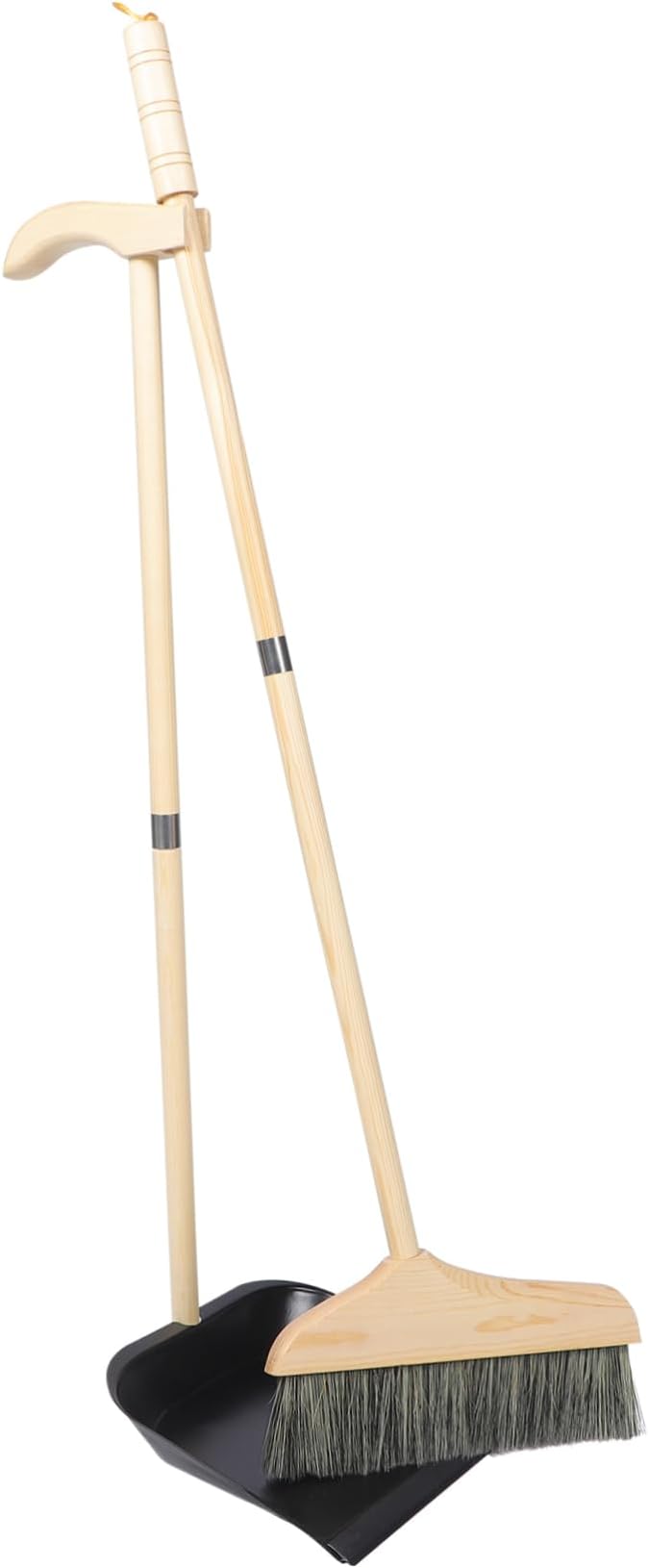 Mobestech 1 Set Solid Wood Bristle Broom and Dustpan Set Floor Broom Office Garbage Shovel Long Handle Dustpan Supple with Home Stainless Steel Toddler Soft Bucket