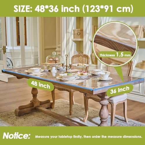 Clear Table Cover Protector 48x36'', Waterproof 1.5mm PVC Pad Tablecloth