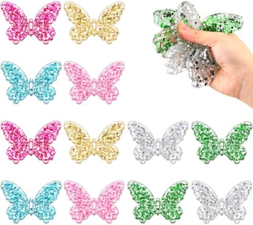 Meooeck 12 Pcs Butterfly Squeeze Fidgets Balls, Glitter Butterfly Fidget