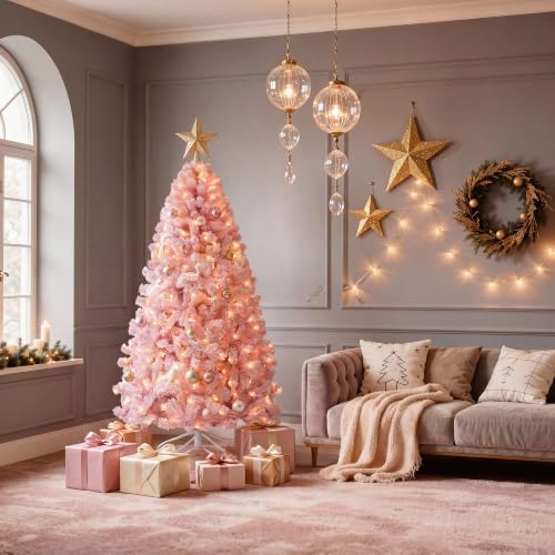 DWVO 6ft Pre-lit Pink Christmas Tree with Warm-White Lights