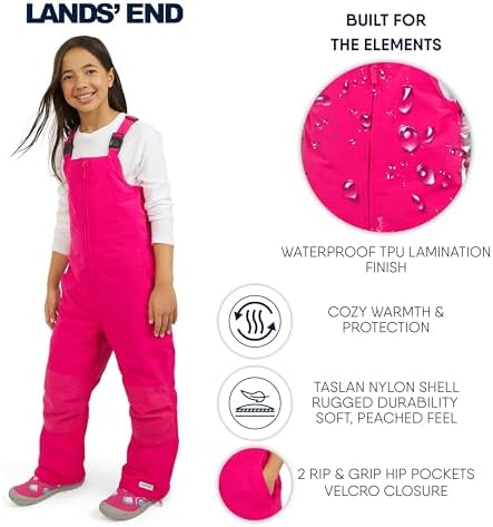 Lands' End Unisex Kids Squall Waterproof Adjustable Insulated Iron Knee Snow Bib Overalls