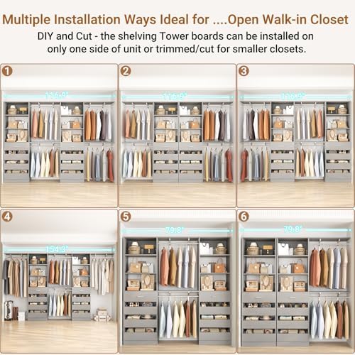 Aheaplus Closet System, Wood Closet Organizer System with 8 Drawers &4 Rods
