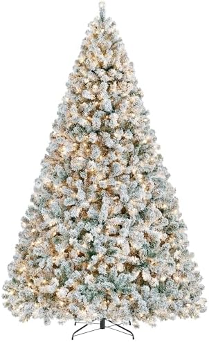 Yaheetech 9ft Pre-Lit Snow Flocked Artificial Christmas Tree, 900 Lights