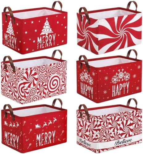 CHENGU 6 Pack Christmas Baskets Collapsible Retro Christmas Storage Bins