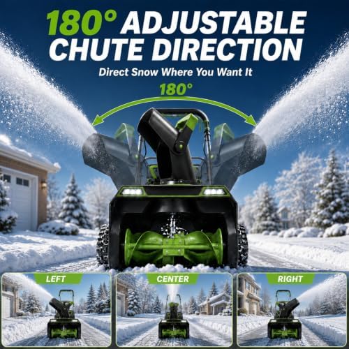 Battery Snow Blower, 4 Batteries, Up to 60 Min, 25FT Snow Throw