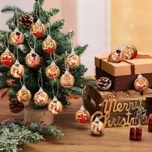 Outus 16Pcs Vintage Christmas Tree Ball Ornaments Retro Christmas Ornaments