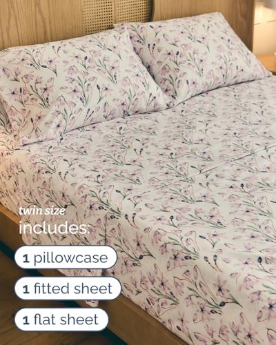 Twin 3 Piece Boho Botanical Floral Sheet Set - Breathable & Cooling - Iris