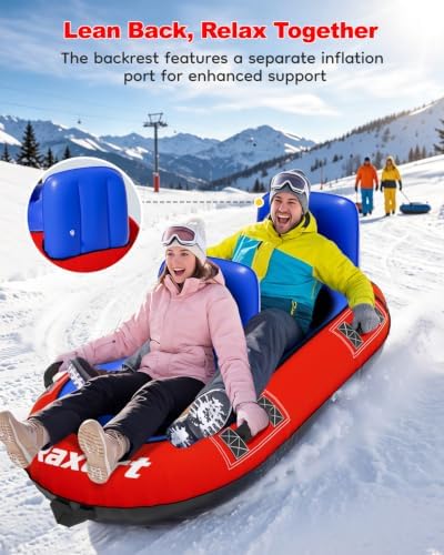 Raxurt 2 Person Heavy Duty Snow Tube, Snow Sled with Dual Backrests