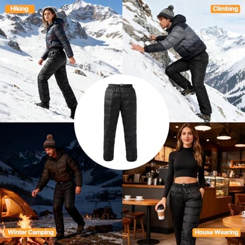 Down Pants, Men's Winter Warm Loose Utility Puffer Pants, Outdoor Insulation Compression Ski Snow Pants