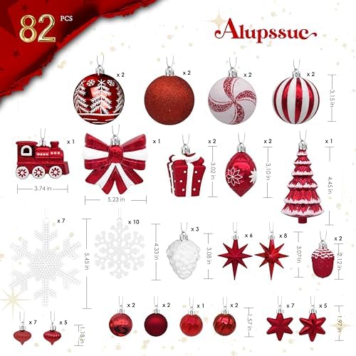 Alupssuc 82pcs Classic Christmas Balls Ornaments Set, Red and White