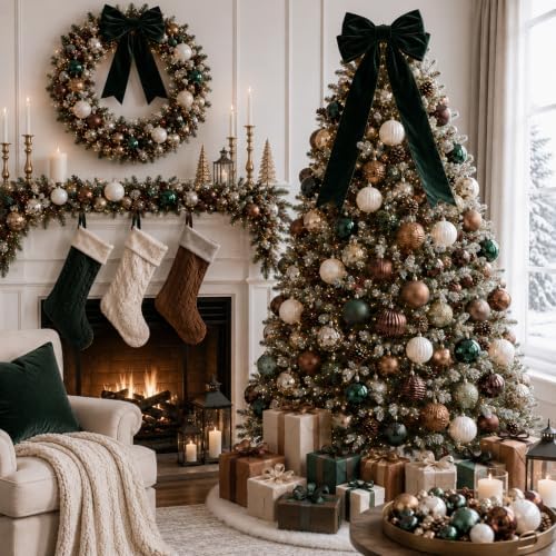 Lunmon 64 Pcs Neutral Christmas Ball Ornaments Brown Green White Xmas Bulbs