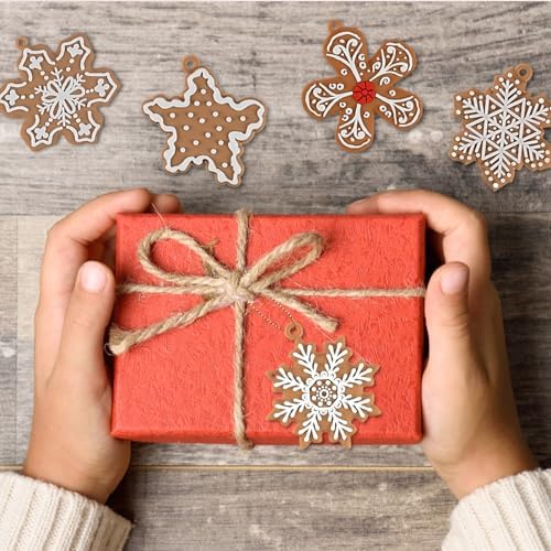 kockuu 12Pcs Christmas Gingerbread Snowflake Ornaments for Tree Rustic Brown Silicone Christmas Ginger Bread Hanging Ornaments Pendants for Xmas Tree Winter Crafts Holiday Home Party Decor Indoor