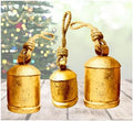 Rustic Harmony Cow Bells Decorative Set of 3 Christmas Bell Large Vintage Golden Cow Bell Brass Coated Country Bells Wall Hanging Cowbell Lucky Charm (3"-4"-5")