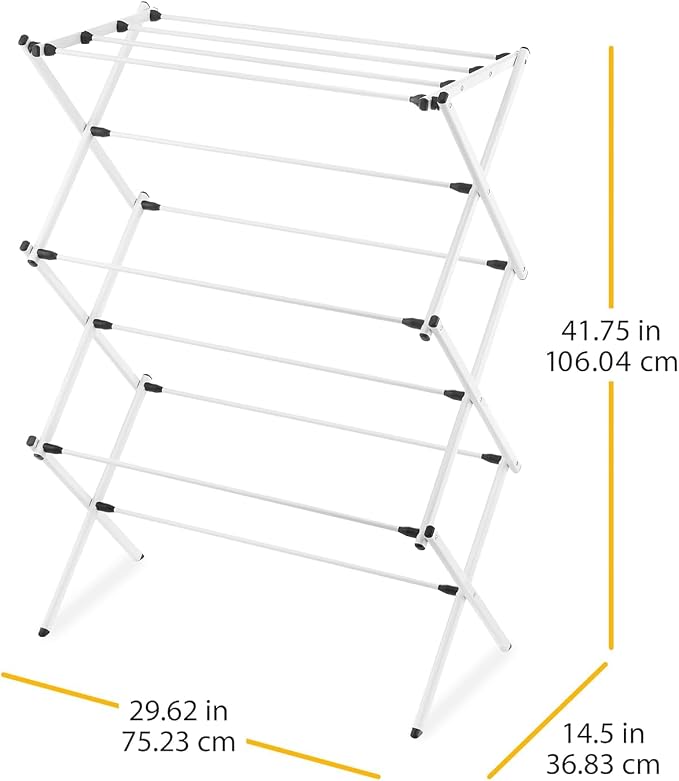 Whitmor Foldable Clothes Drying Rack: 3 Tier Laundry Drying Rack, Collapsible Drying Rack Clothing, Portable Space Saving Clothing Rack for Indoor Outdoor, 14.50" L x 29.625" W x 41.75" H, White