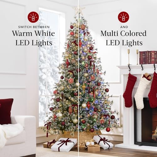 Best Choice Products 9ft Pre-Lit Cashmere Christmas Tree, Premium Semi-Flocked Artificial Holiday Decor w/Cordless Connection, 2-in-1 LED Lights