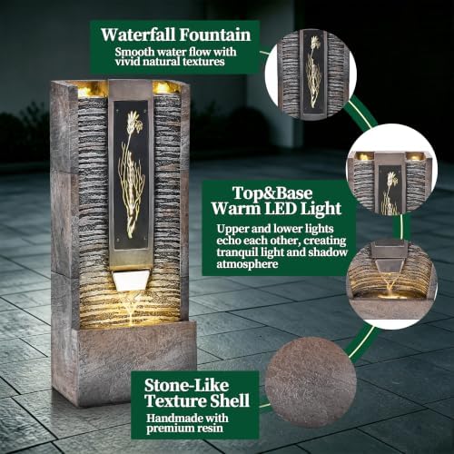 39.2" H Water Fountain Outdoor with LED Lights, Pool Fountain