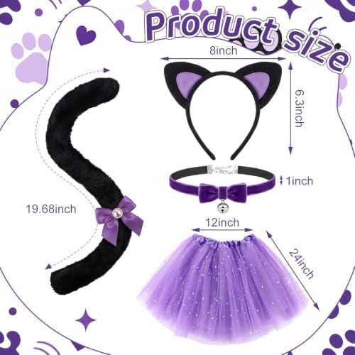 Haull 7 Pcs Halloween Cat Costume Accessories Girl Kid