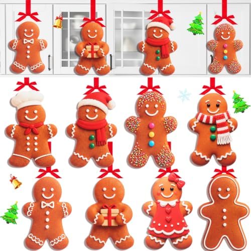 8 Pcs Christmas Kitchen Hanging Ornament, Velvet, Gingerbread Man