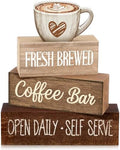 Moucuny 4 Pcs Farmhouse Coffee Bar Signs Decor Wooden Cafe Cup Signs