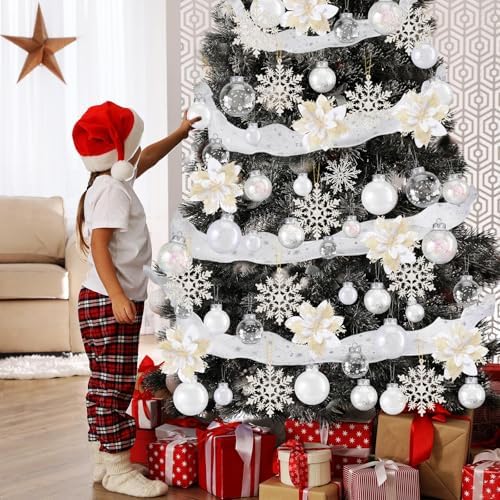 Jenaai White 74 Pcs Christmas Ball Ornaments Tree Decorations