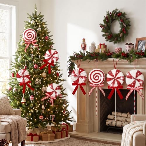 8 Pcs 16.5" Giant Candy Cane Ornament Glitter Peppermint Christmas Decor