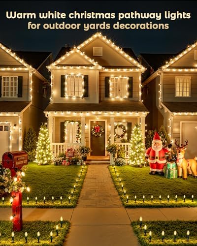 C9 Christmas Lights Outdoor,51.4 Ft 40 Bulbs Christmas Pathway Lights Clear