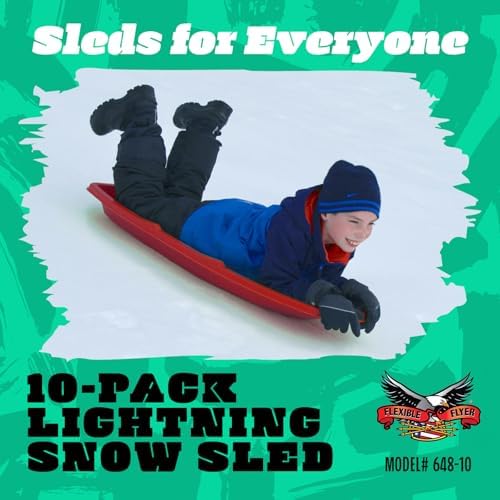 Flexible Flyer Winter Lightning Snow Sleds for Kids and Adults (Red) - 48 Inch Toboggan Style Plastic Sled with Hard Bottom for Fast, Smooth Rides - 1 or 2 Riders