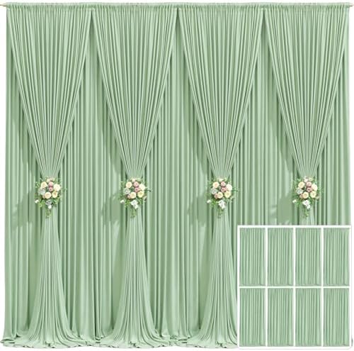 8 Panels Sage Green Backdrop Curtain for Parties Wrinkle Free Dark Green Photo Curtains Backdrop Drapes Fabric Decoration for Weding Baby Shower Birthday Party Photography 40ft(W) x 10ft(H)