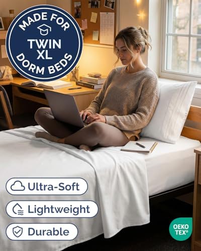 Twin XL 3 Piece Sheet Set - College Dorm Room Essentials - White