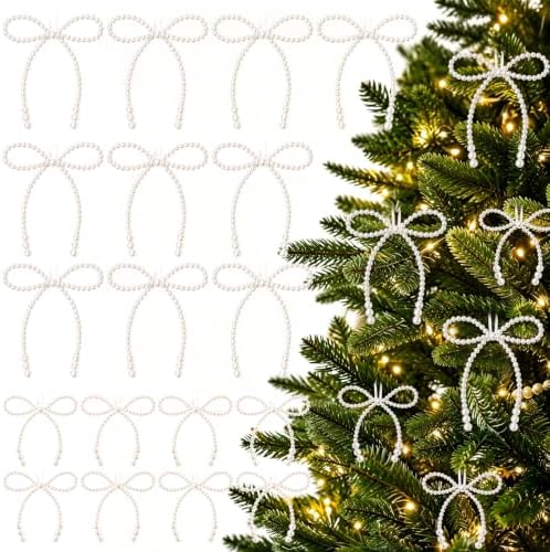 DIYDEC 24PCS Pearl Christmas Bow Ornament 7&4.5In Tree Topper Decor