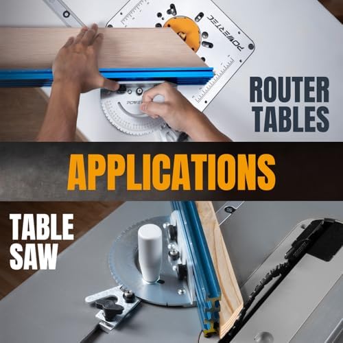 POWERTEC Universal Table Saw Miter Gauge and Aluminum Miter Bar, 27 Angle Stops Miter Gauge, Works w/Table Saws, Band Saw, Router Table (71142)