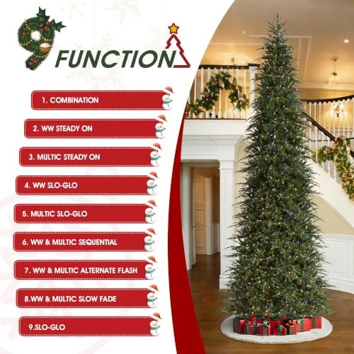 Glitzhome 15ft Prelit Christmas Tree, Hinged Slim Artificial Christmas Tree, Radiant Evergreen Fir with 1500 Warm White/Multi-Color LED Lights, 9 Lighting Functions w/Remote Control, Easy Assembly