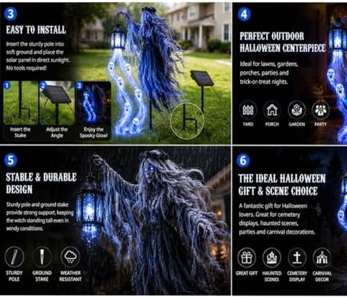 Halloween Soul Harvester Animated Solar Powered Garden Light,Halloween Ghost Yard Light, Solar Witch and Glowing Soul Stake, for Lawns, Gardens, Porches, Walkways and Seasonal Outdoor Displays (D)