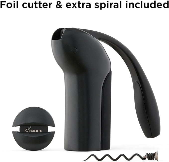 Rabbit Vertical Corkscrew Wine Opener with One-Pull Lever Design, Easy Manual Operation, Includes Foil Cutter and Durable Stainless Steel Spiral