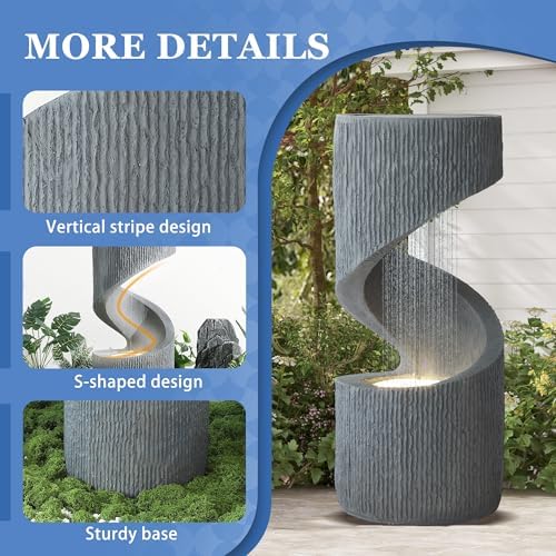 31.9" Outdoor S-Shaped Water Fountain, Garden Waterfalls with Lights