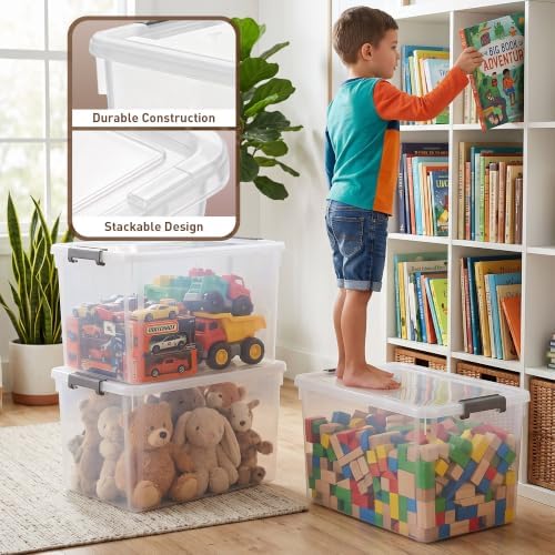 Citylife 6 Packs 44.4 QT Plastic Storage Bins with Lids Large Stackable Storage Containers for Organizing Clear Storage Box for Garage, Closet, Kitchen